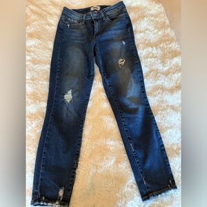 PAIGE Dark Blue Distressed Skinny Jeans